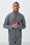Gray Melange Mock Neck Basic Zipper Pocket Standard Fit Men's Fleece Tracksuit Set - 85193 - 2