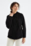Black Hooded Zippered Comfortable Form Women's Fleece Sweatshirt - 97233 - 3