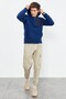 Indigo Embroidered Half Zipper Hooded Standard Size Men's Fleece Sweatshirt - 87996 - 2
