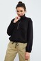 Black Half Zipper Hem Gathered Women's Fleece Standard Fit Sweatshirt - 97171 - 5