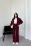 Women's Fleece-Lined Zipper Detailed Three Thread Winter Burgundy Tracksuit Set