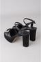 Seç 850 Platform Heelled Evening Dress Shoes (Heel:10,5Cm, Platform:4Cm) Black Satin - 7