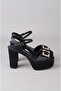 Seç 850 Platform Heelled Evening Dress Shoes (Heel:10,5Cm, Platform:4Cm) Black Satin - 5