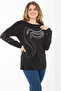 Women's Plus Size Black Sleeve and Stone Detailed Blouse 65N37325