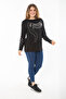 Women's Plus Size Black Sleeve and Stone Detailed Blouse 65N37325 - 3