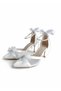 Short Heeled Shoes Bow with Pearls and Hard Hat Evening Dress Shoes Party Shoes - 3