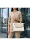 Women's Cream Crocodile Leather Bag with Lock Detail - 4