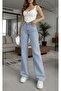 Elaa End Game Blue Ice Women's Loose Lycra 90's Super High Loose Leg Loose Denim Palazzo Trousers