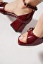 Alina Front Buckle Women's Sandals Burgundy Patent Leather - 4