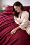 Striped Cotton Satin Claret Red Hotel Series Double Duvet Cover Set with Elastic Sheets - 6