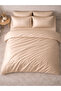Striped Cotton Satin Beige Hotel Series Double Duvet Cover Set with Elastic Sheets - 2