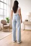 Women's Light Blue Lycra Super High Waist Loose Jeans Palazzo Trousers (SUPER HIGH.) Wide Leg. - 4