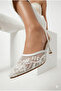 White Mesh Embroidery and Bead Detailed Pointed Toe Women's Heeled Bridal Shoes - 6