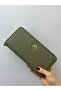 Large Phone Compartment Leather Women's Wallet Clutch Bag Green with Gold Details - 7