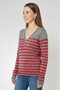 Women V Neck Embroidered Logo Long Sleeve Sweater, Multicolor - 3