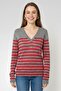 Women V Neck Embroidered Logo Long Sleeve Sweater, Multicolor - 2