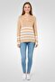 Women V-Neck Stripe Sweater, Beige
