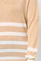 Women V-Neck Stripe Sweater, Beige - 5