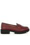 Women's Faux Leather Chunky Loafers in Burgundy - 3