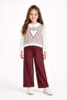 Burgundy Heart Pattern Sweater, Shirt and Pants 3-Piece Set for Girls 23735