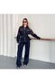 Women's Top and Bottom Set Coffee Detailed Zippered Denim Set Jacket and Pants Two-Piece Denim Set - 3