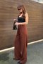 Women's Brown Pleated Palazzo Pants with Pencil Detail - 5