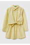 Girl's Yellow Belted Dress Striped Shirt Collar