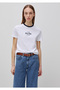 Women's White Cotton Blend Embroidered Crew Neck T-Shirt