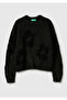 Women's Black Wool Blend Patterned Crew Neck Sweater - 2