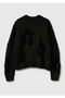 Women's Black Wool Blend Patterned Crew Neck Sweater - 4