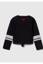 Girl's Black 100% Cotton Stranger Things T-Shirt with Front Knot Detail and Sleeve Stripe Print - 2