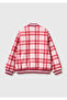 Women's Red Plaid Wool and Viscose Blend Patterned Zippered Jacket - 4