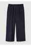 Women's Navy Blue Viscose Blended Elastic Waist Curled Leg Trousers