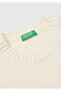 Men's cream wool blend crew neck sweater with logo embroidery - 7