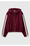 Women's Burgundy 100% Cotton Striped Zippered Hooded Canvas Jacket - 2
