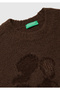 Women's dark brown wool blend patterned crew neck sweater - 7
