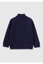 Boy's Navy Blue Logo Printed Zippered Stand Collar Sweatshirt with Pockets - 2