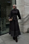 Women's Shirt Collar, Hidden Buttons, Embroidered Double Pocket Skirt Suit, Brown