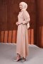 Mink Cuff Buttoned Waist Belted Satin Dress - 4