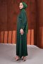 Emerald Green Satin Evening Dress with Cufflinks and Belt at the Waist - 4