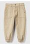 Boy's Beige Back Pocket Logo Detailed Elastic Leg Velvet Trousers