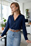 Women's Navy Blue Long Sleeve Plain Shirt ARM-18Y001176