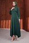 Emerald Green Satin Evening Dress with Cufflinks and Belt at the Waist