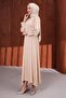 Beige Cufflinks Waist Belted Satin Evening Dress - 4