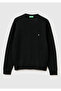 Men's Black Wool Blend Crew Neck Sweater with Embroidered Logo on the Front - 2