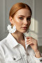 Gold Color Hoop Earrings – White Fabric Beaded Design - 6