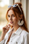 Gold Color Hoop Earrings – White Fabric Beaded Design - 5