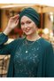Cross Fukuro Glitter Lined Green Ready-made Hijab Hijab Evening Dress Bonnet - 7
