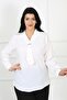Women's White Front Stone Detail Jessica Fabric Large Size Shirt - 3