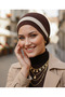 Layered Back Organza Rose Brown-Beige Ready-To-Wear Turban Hijab Bonnet Suitable for Medical Use - 8